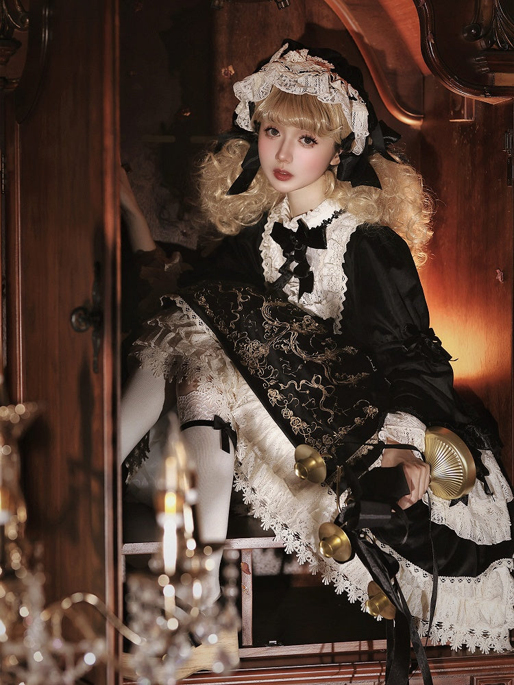Candle Embroidery Bell-Sleeve Velvet OP Gown - Bramble Rose