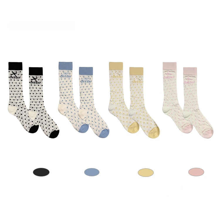 Bowknot Cotton Pattern 4 Socks Decorated Colors Polka-dot