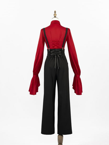 Black High-Waist Ouji Pants with Zip, Buckle Straps, and Shoulder Clips - DevilInspired Exclusive Collection