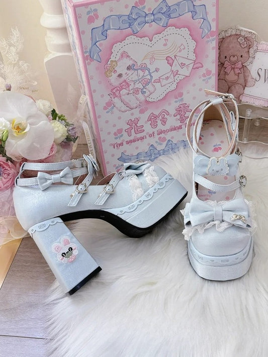 Block in Decor Platform with Sweet Satin Heels Bow Blue High