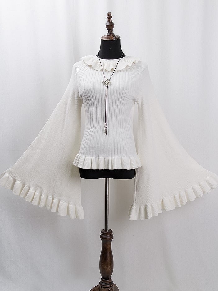 Top Bell Knit Beige and Lolita Ruffled Sleeve Collar Cuffs