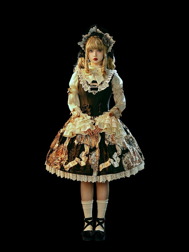 Lace-Trimmed Baroque Classic Black Set Top+Skirt Lolita Elegant