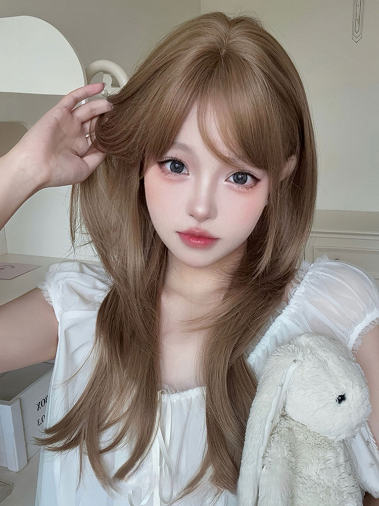 With LIght Brown Length Air 65CM Bangs Straight Wig