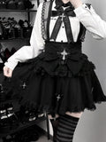 Skirt Tulle Black Bow Jirai Kei Removable Cross Lace Straps Design