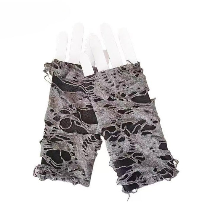 Cutout Wasteland Details Handschuhe Grau Punk