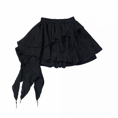 Black Asymmetric Skirt with Built-in Shorts - PINK SAVIOR