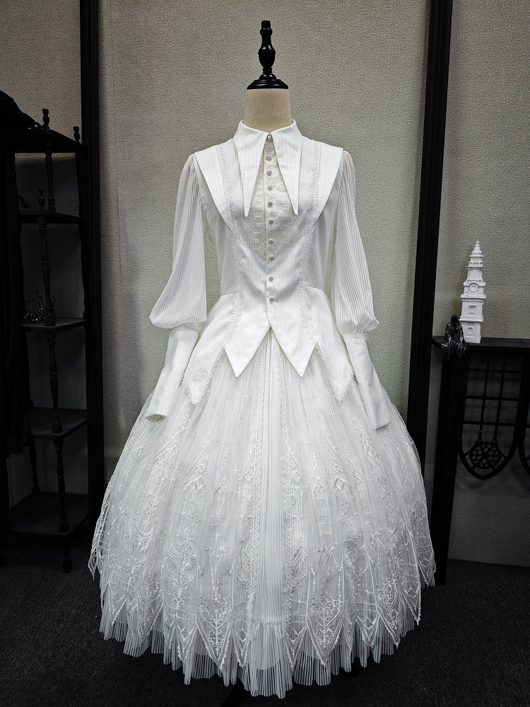 Sleeves Long Shirt Lolita White Collar Gothic Pointed Flat