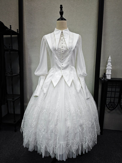 Sleeves Long Shirt Lolita White Collar Gothic Pointed Flat