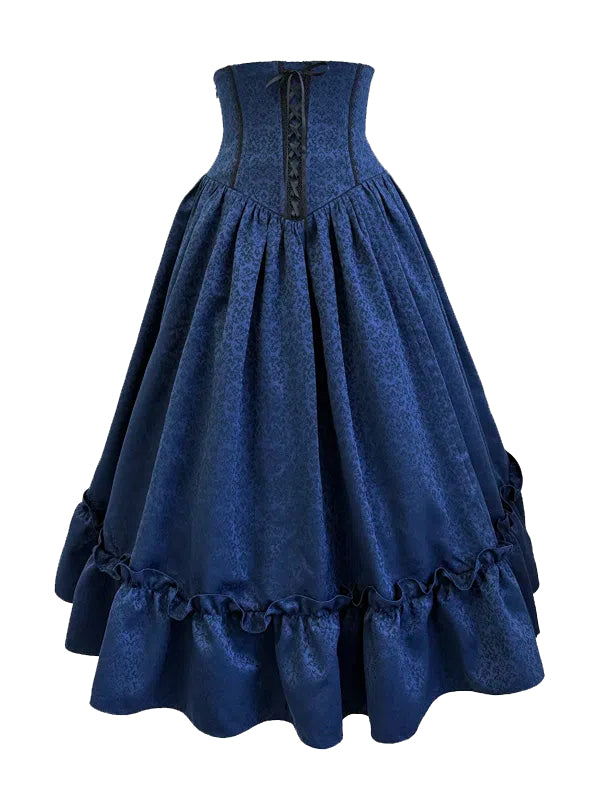 Boned Dark Lolita Bust Gothic High Skirt Blue Drawstring Waist Under