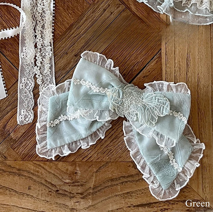 Detail Haircip Goldfish Bow Embroidered Lolita Sweet Pink/Blue/Green with