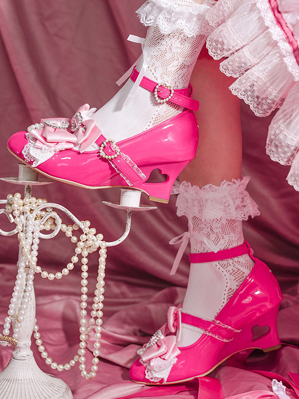 Fashion Heels Gyaru Wedge Barbie Janes Kei Jirai Mary Heart Cut-out Pink Shoes