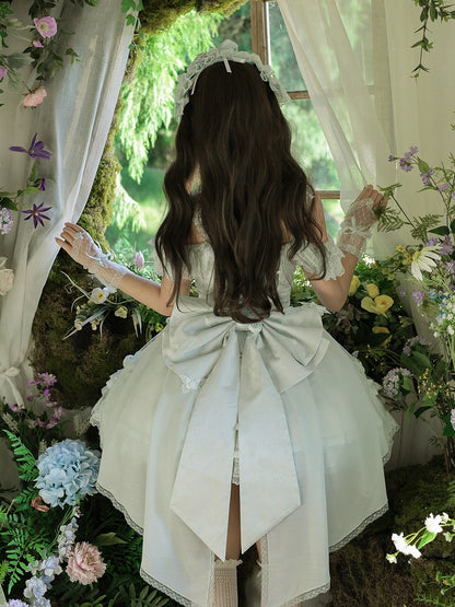 Green Dress Waist and with Princess Bows Bead Decorated Chains Lolita Corset Balletcore