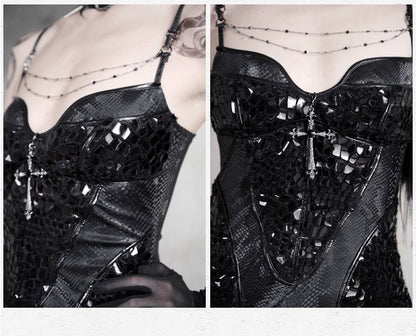 Black Victorian Bustier Bodice Spaghetti Straps Dress Evening Gown Mermaid Dress