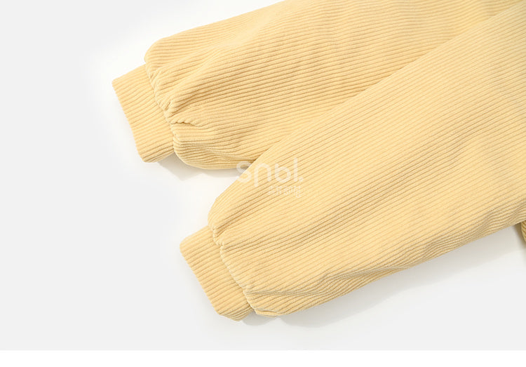 Milchgelber süßer Cord-Dufflecoat mit Lammkapuze