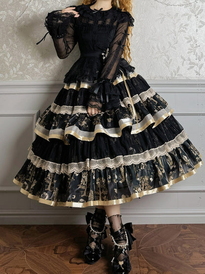 Black Semi-sheer Bowknots Long Sleeves Blouse - Twin Bear Original Design