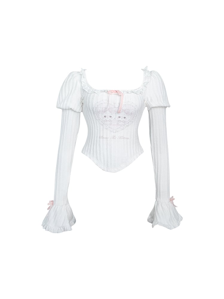 Knit White Top and Adorable Pattern Juliette with Cat Sleeves