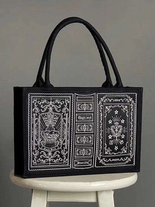 Schwarze Handtasche mit Stickerei „Magic Book“