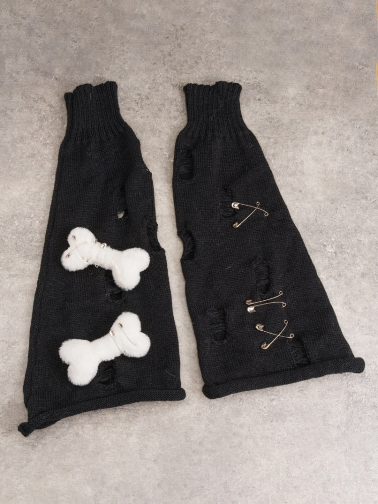 Jambières en tricot noir gothique à trous vieillis White Bones