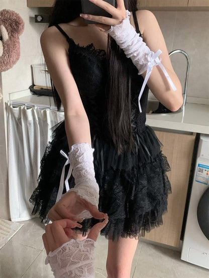 Style Lace Lolita Details Gloves Bow Butterfly Ribbon and with White
