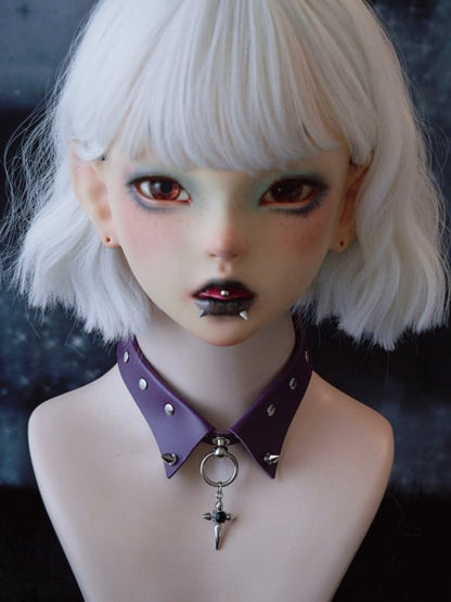 Gothic Choker Cross Decorated Details Purple Rhinestone Pendant Studs