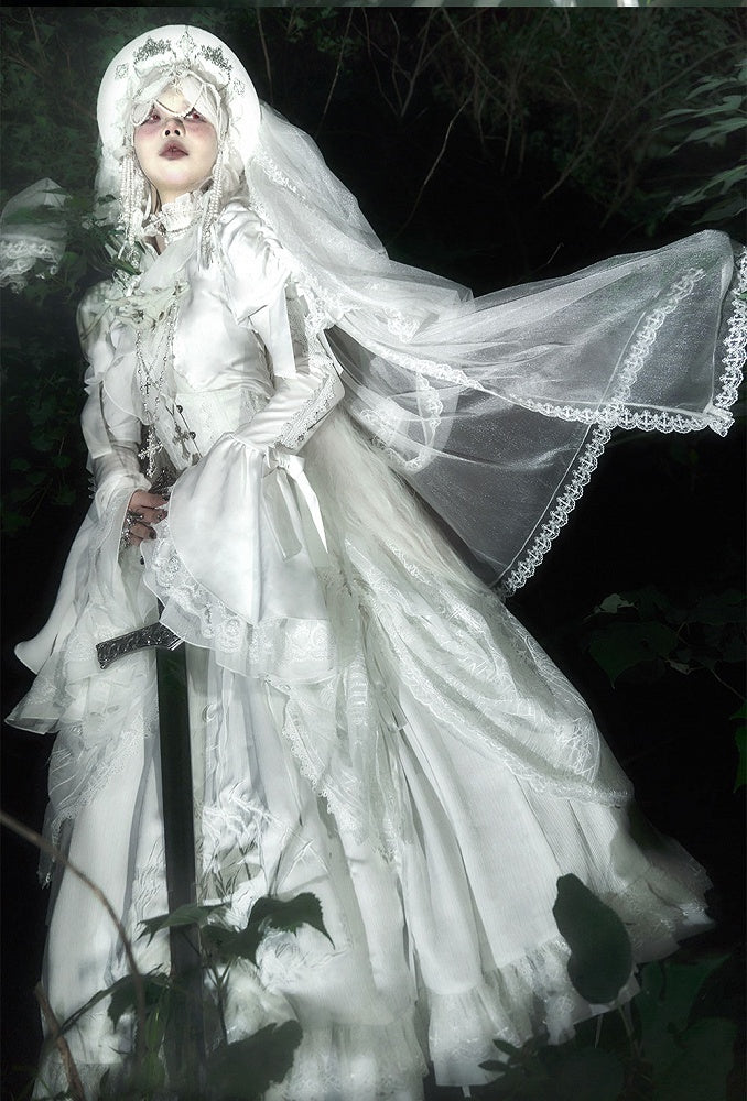 White Shiro Long Sleeves with Flounce Cuffs Gothic Lolita Blouse