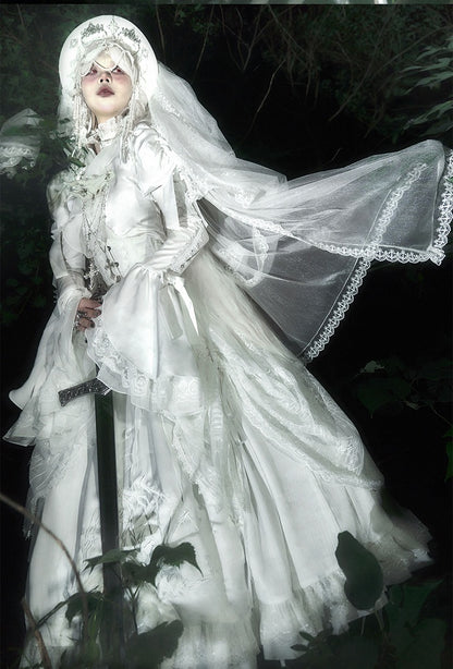 White Shiro Long Sleeves with Flounce Cuffs Gothic Lolita Blouse