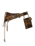 with Waist Pocket Side Brown Lace-Up PU Vintage Punk Utility Belt