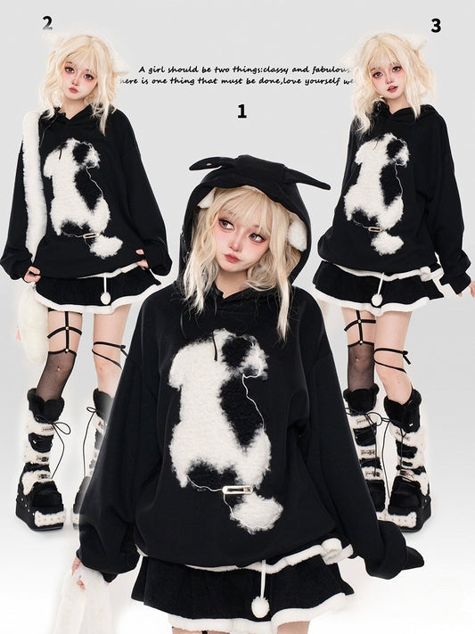 Black Cute Puppy Applique Puppy Ears Hoodie