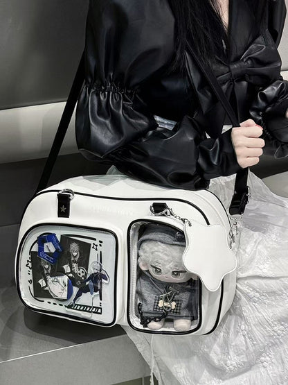 White & Black Contrast Trim Bread-shaped Ita Shoulder Bag
