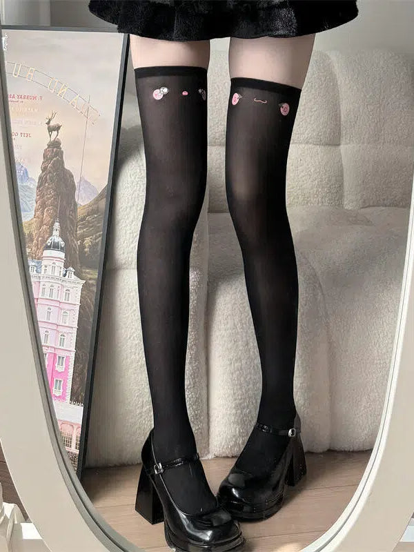 Colors) Print Thigh-High Kaomoji (2 Stockings