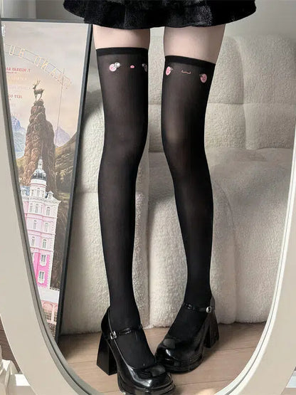 Colors) Print Thigh-High Kaomoji (2 Stockings