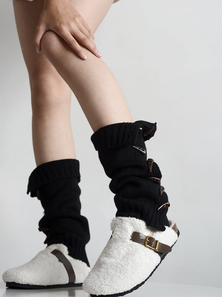 Button Horn Leg Warmers 6 Side Retro Knitted Colors
