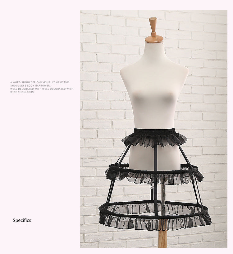 Adjustable Birdcage Fishbone Petticoat with Elastic Waist & Hollow Design in Black - Manilo
