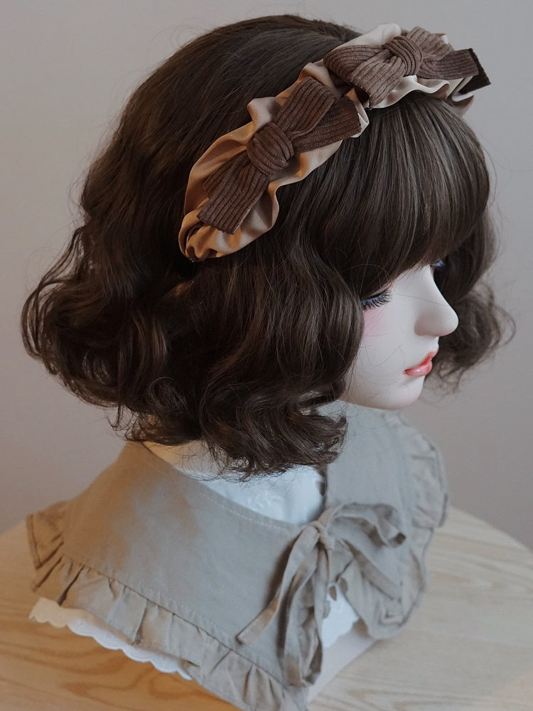 リボン結びのトリム、フリルディテール、KCブラウン