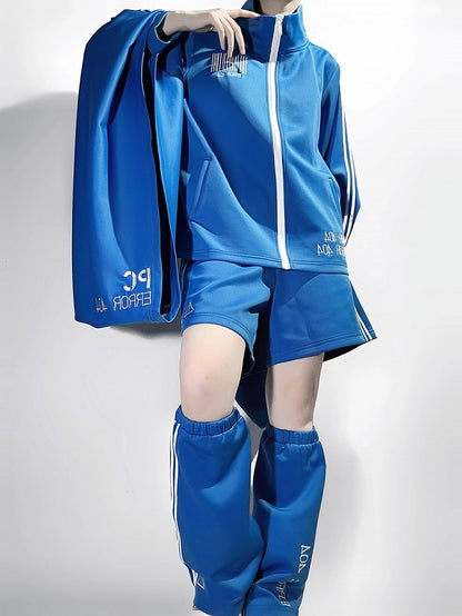 Lolita with Wide Ouji Sleeves Techwear Blue Sporty Jacket Cyberpunk