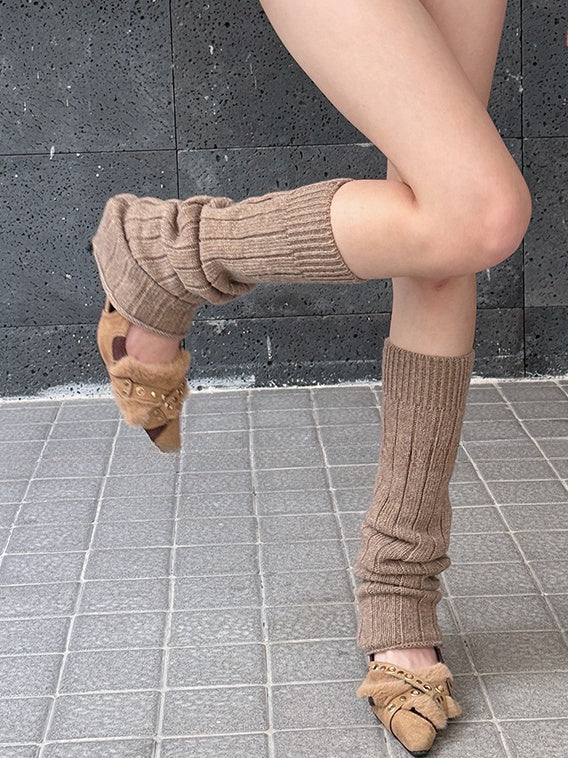Y2K Ribbed Trim Knitted Leg Warmers
