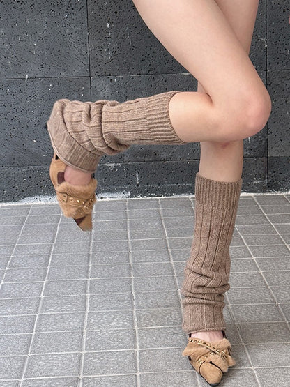 Y2K Ribbed Trim Knitted Leg Warmers