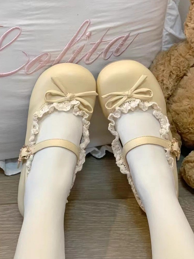 Low 1.5cm Heel - Snap Lolita Mary Jane Heart Creamy Sweet Shoes Fastening Yellow