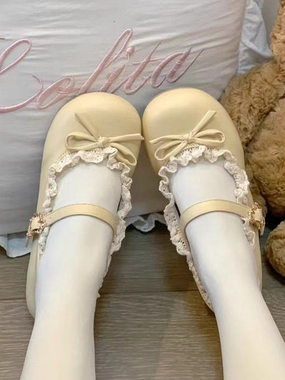 Low 1.5cm Heel - Snap Lolita Mary Jane Heart Creamy Sweet Shoes Fastening Yellow