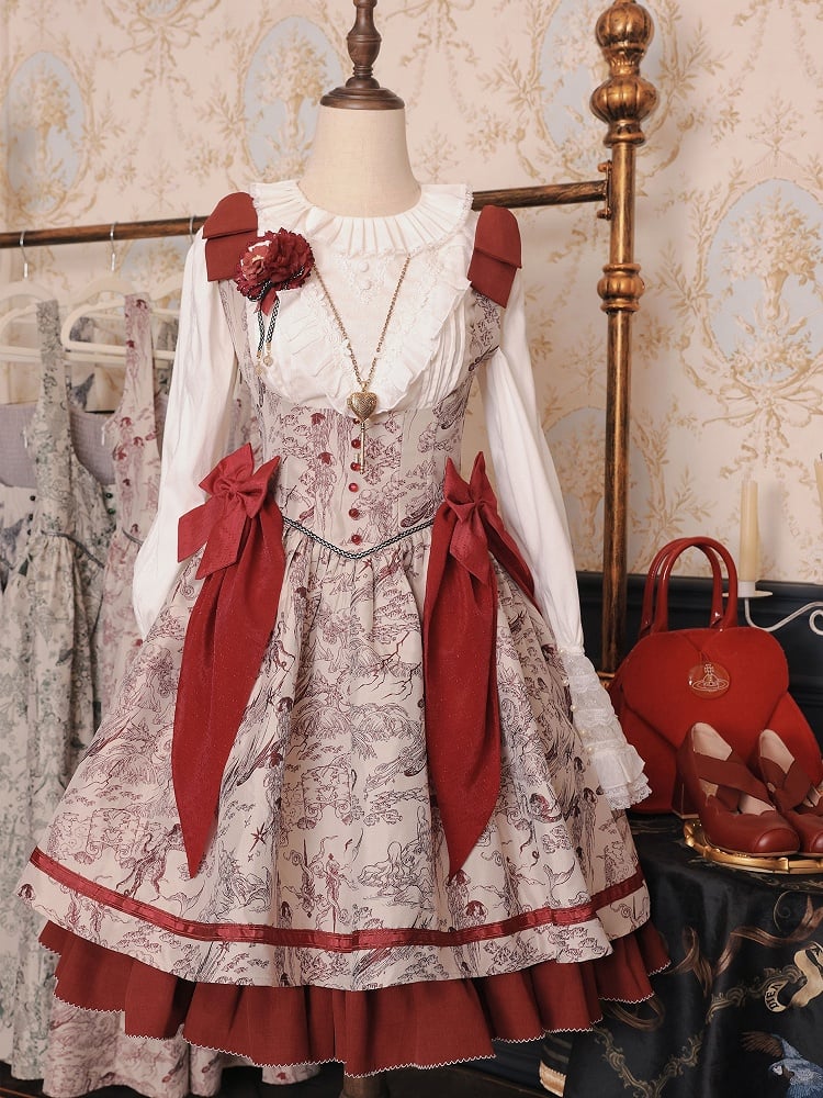 Lolita Waist Under Straps Red Jumper Basque Bust Bowknot Shoulder Skirt
