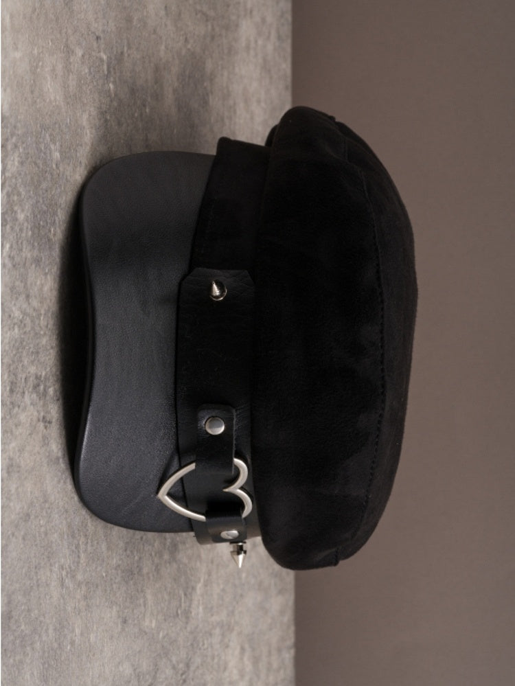 Gothic Details Heart Ring Black Studs Hat Beret