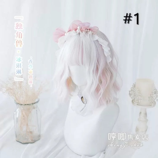 Bangs with White Curly Synthetic Ice Wig Cream Short Clearance-Unicorn