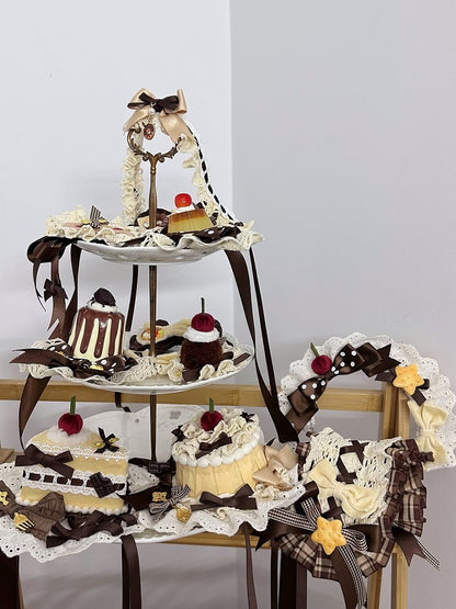 Gelb/Rosa/Blau Cake Lolita Mini und Kirsche Dreieck Dekoration Schleife mit süßen Hut