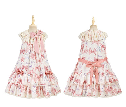 Pink Big Bowknot on Neckline Bows Double Layered Lolita Dress