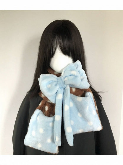 Adorable Scarf & Ear Warmer Set with Bowknot and Polka Dots - freetrader