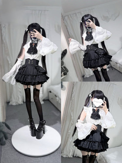 Dramatic Tail Collar White Gothic Batwing Jirai Swallow Top Kei Sleeveless with