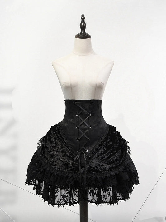Lolita High Skirt Super Boned Black Corset Gothic Waist