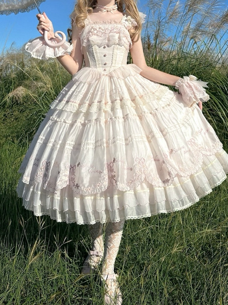 Waist Embrodery Basque Jumper Pink Princess Sakura Skirt Blossom Cherry Lolita