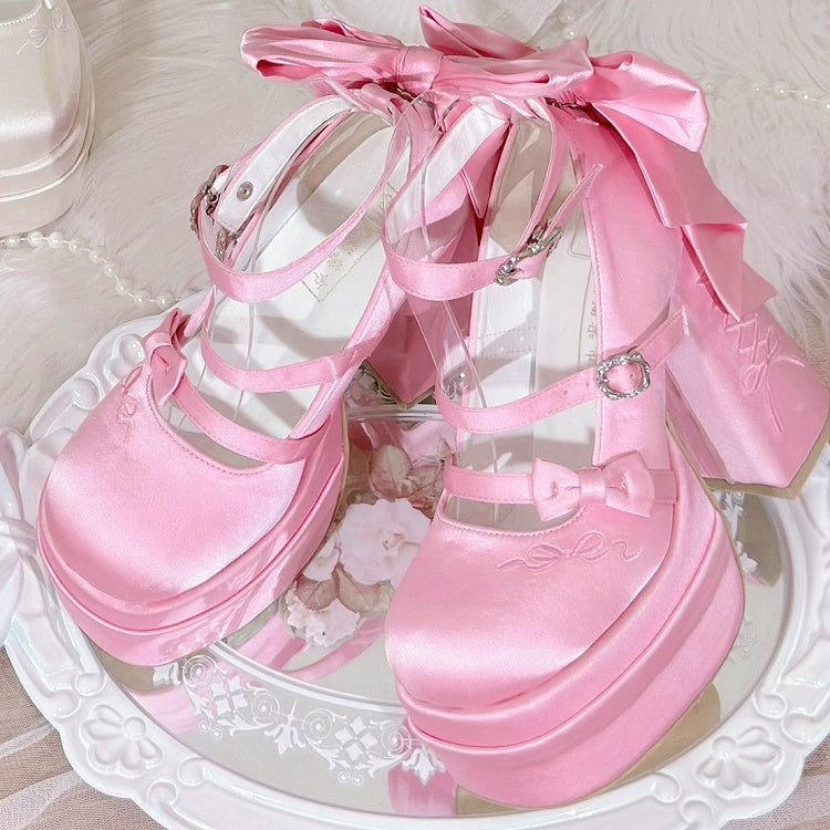 クラシックヒール メアリーロリータ ハイ ボウノット ピンク プラットフォーム エレガント ジェーンズ