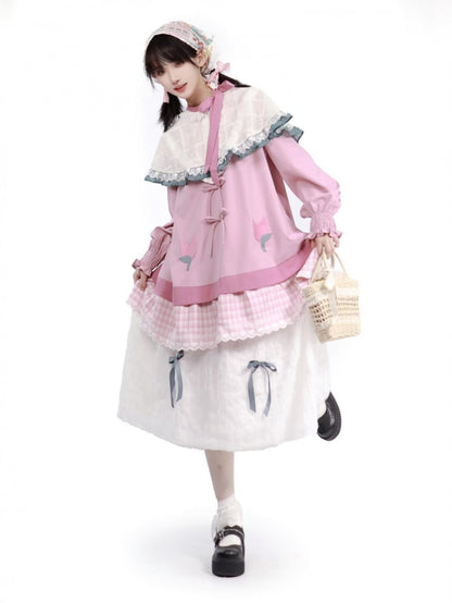 ホワイトチェック柄レーストリムケープ